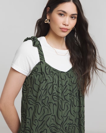 Khaki Print Tie Strap Crinkle Playsuit