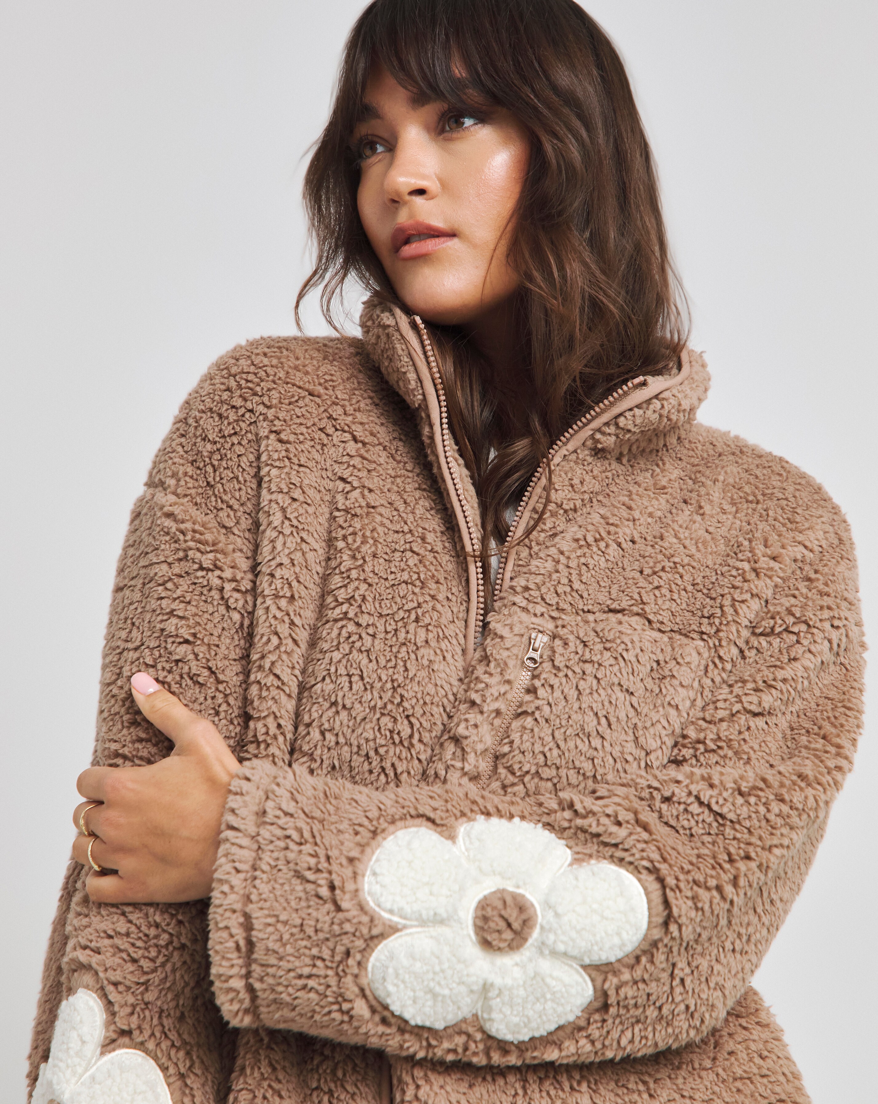 Latte Teddy Flower Zip Through | Simply Be Latte Teddy Flower Zip Through | Simply Be