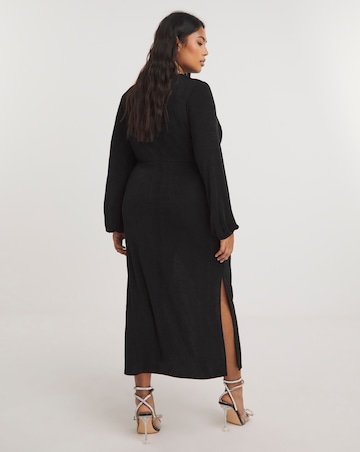 Black Slinky Knot Front Midi Dress