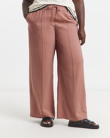 Simply Be Terracotta Tie Waist Belt Twill Wide Leg Trousers