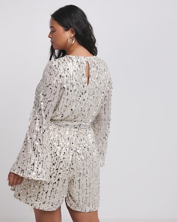 Silver/Nude Sequin Belted Playsuit
