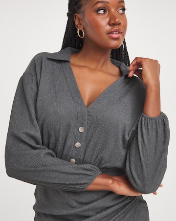 Charcoal Textured Jersey Wrap Front Midi Shirt Dress
