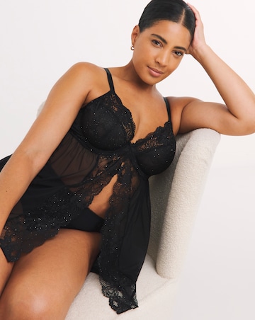 Pretty Secrets Ella Lace Babydoll Black Sparkle