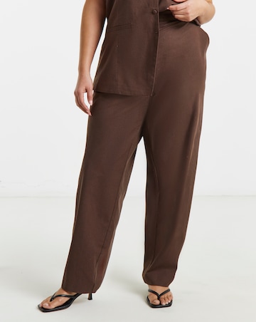 Simply Be Chocolate Linen Barrel Leg Trousers