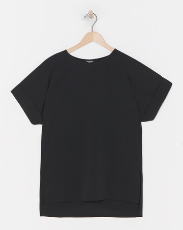 Black Roll Sleeve Dip Back Woven Boxy Blouse