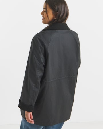 Black Waxed Finish Cord Collar Short Jacket