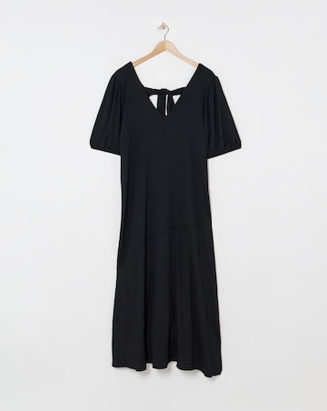 Black Textured Jersey Asymmetric Seam Maxi Dress