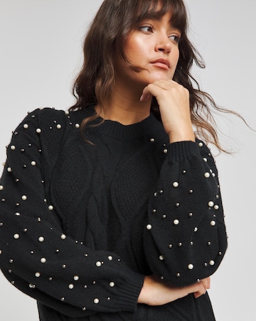 Lovedrobe Pearl Embellished Cable Knitted Jumper
