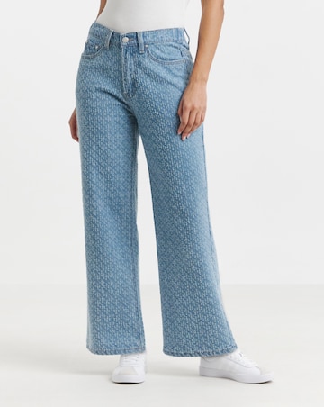 Linear Distressed Denim Wide Leg Jeans