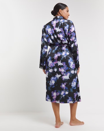 Figleaves Stretch Satin Lace Kimono Gown