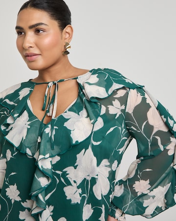Joanna Hope Crinkle Chiffon Ruffle Blouse