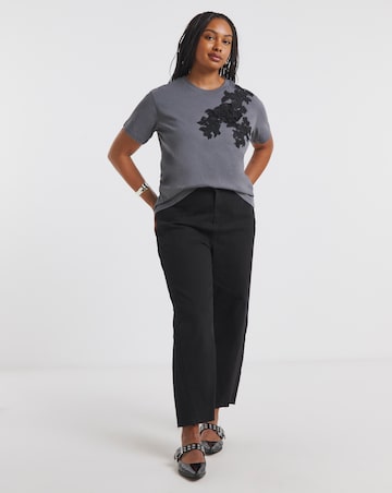 Simply Be Slate Grey Lace Rosette T-Shirt