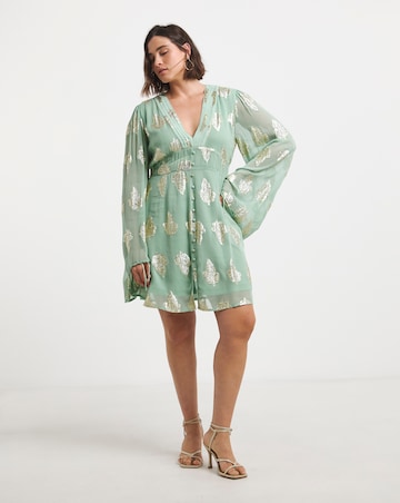 Sage Jacquard Skater Dress