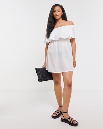 Value White Cotton Bardot Beach Dress
