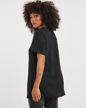 Black V Neck Short Sleeve Boxy Blouse
