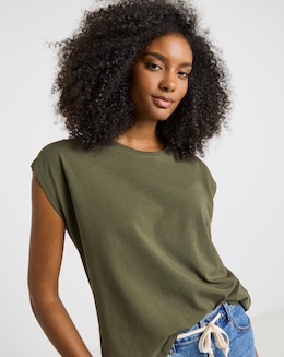 Simply Be Khaki Slim Fit Dipped Back Pure Cotton T-Shirt