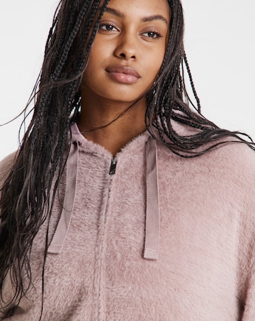 Mocha Fluffy Hooded Zip Through