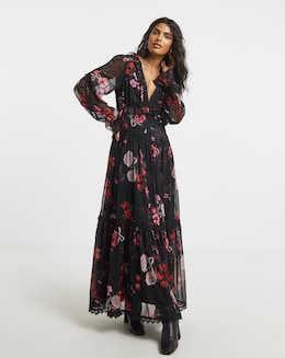 Simply Be Floral Lace Detail and Ladder Trim Maxi Dress