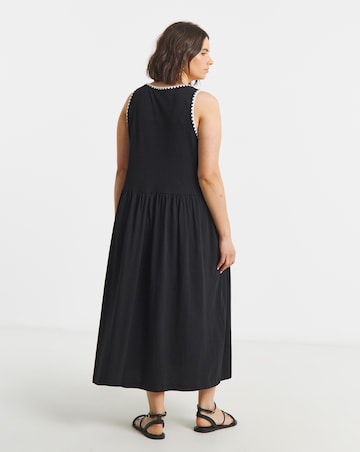 Jersey Mix Midi Dress With Whipstitch