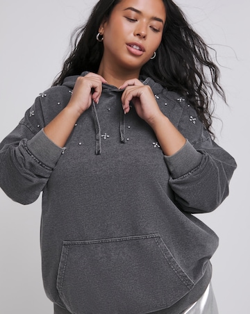 Acid Wash Embellished Hoodie