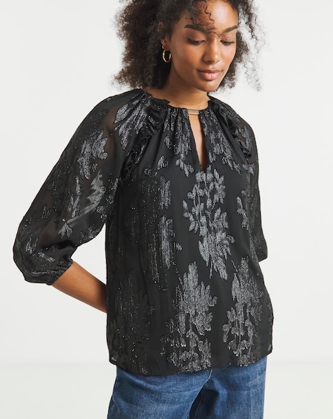 Joanna Hope Long Sleeve Metallic Blouse