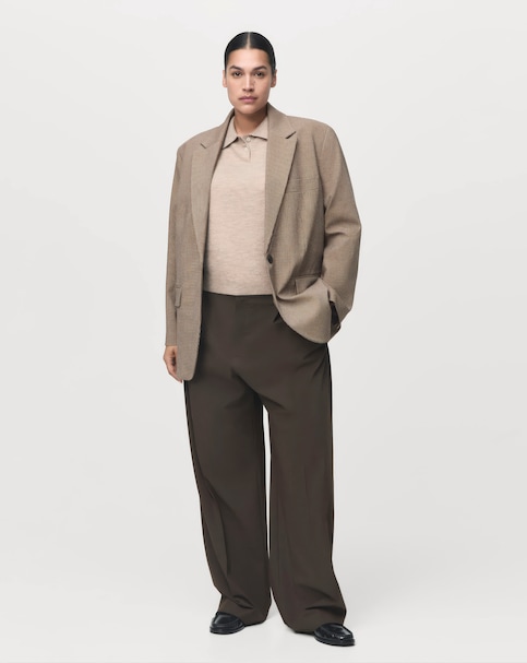 Mango V-Neck Micro Check Staple Blazer