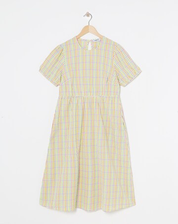 Textured Gingham Midi Dress With Pockets