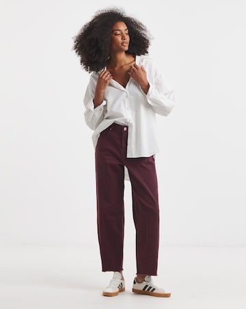 Burgundy Comfort Stretch Dart Detail Barrel Leg Jeans