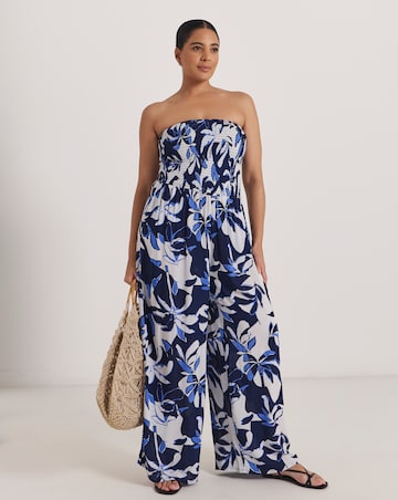 Beach To Beach Shirred Bandeau Beach Jumpsuit