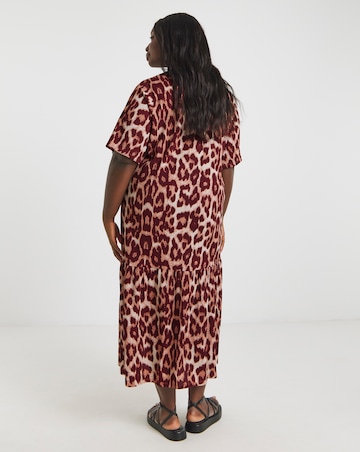 Leopard Print Waffle Drop Waist Midi Dress