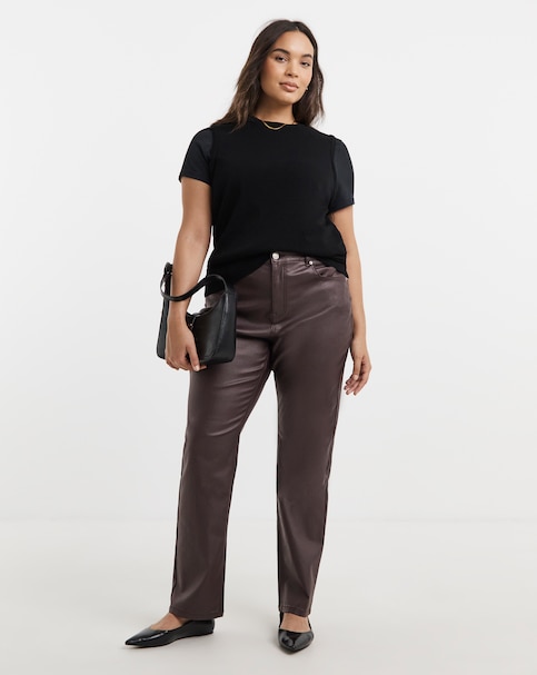 Burgundy Coated Straight Leg Jeans