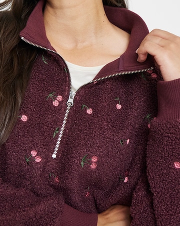 Simply Be Pink & Burgundy Cherries Print Borg Sweatshirt