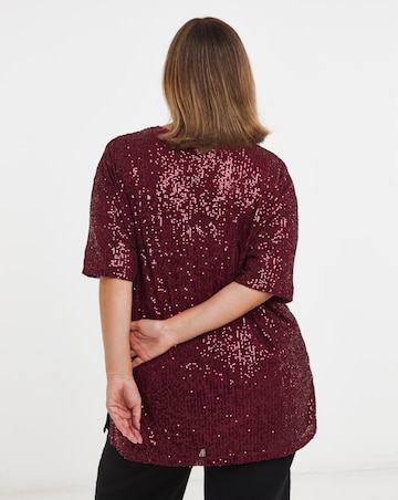 Burgundy Linear Sequin Oversized T-Shirt