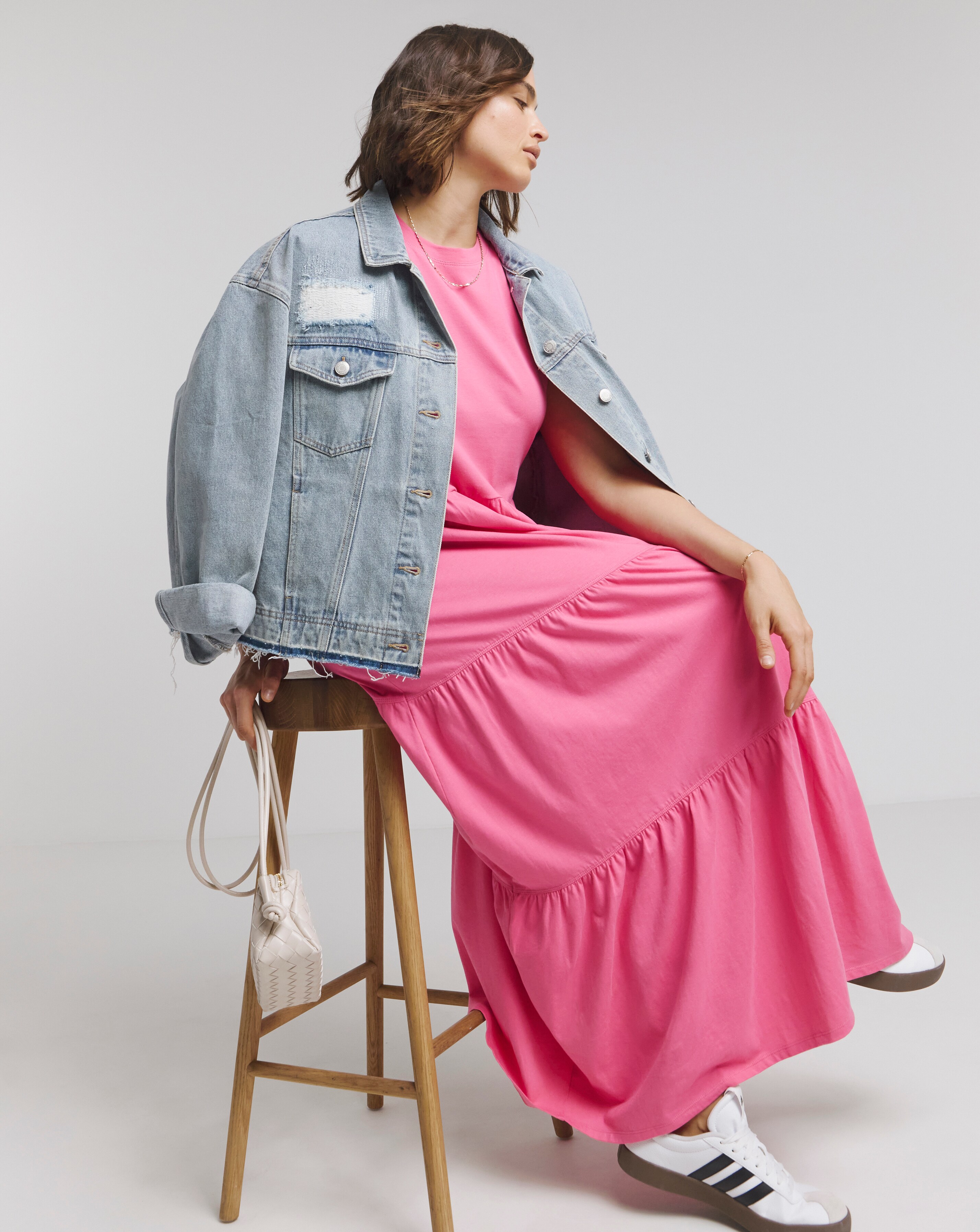 Pink jersey maxi dress deals
