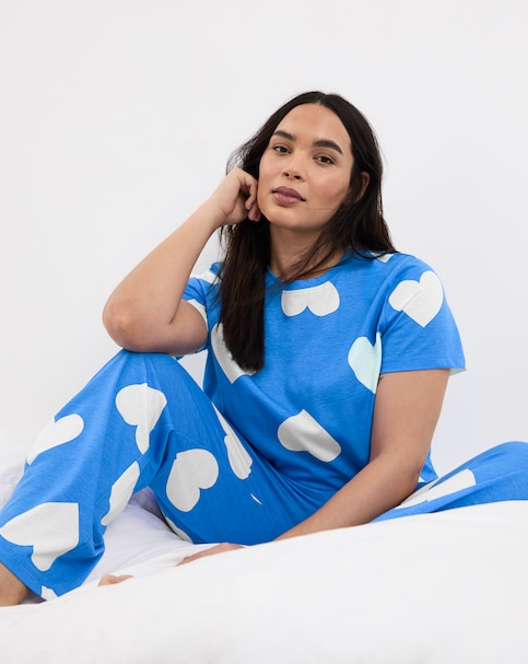 Simply Be Value Heart Print Pyjama Set Blue