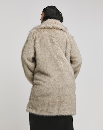 Natural Longline Collar Revere Faux Fur Coat