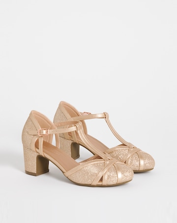 Dolores Low Block Heel T Bar Shoes - Wide Fit (E)