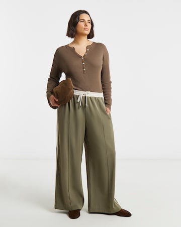 Simply Be Latte V Neck Long Sleeve Ribbed Henley Top