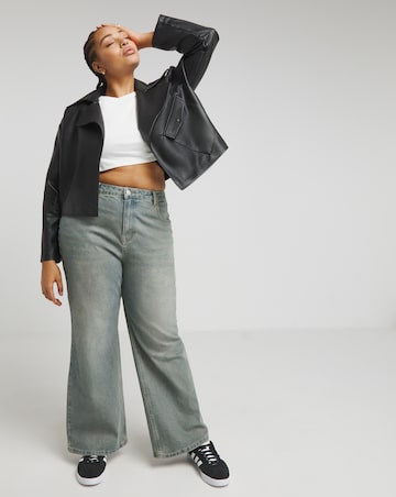 Simply Be Black Cropped Faux Leather Trench
