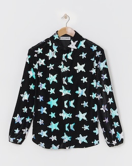 Twisted Wunder Julian Black Velvet Sequin Star Shirt