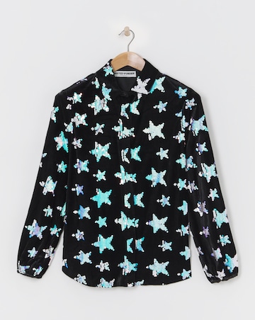 Twisted Wunder Julian Black Velvet Sequin Star Shirt