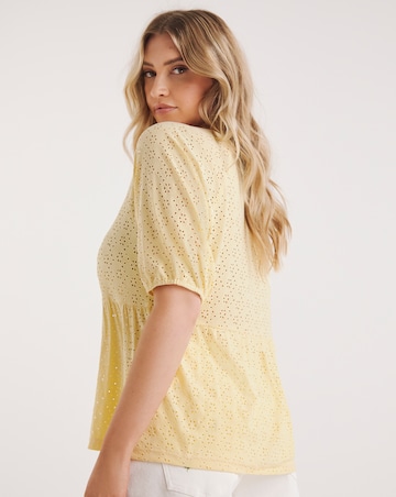 Simply Be Lemon Jersey Broderie Square Neck Top