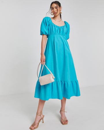 Joanna Hope Linen Dress With Puff Sleeves