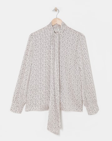 Flounce London Off White Black Spot Satin Tie Neck Blouse