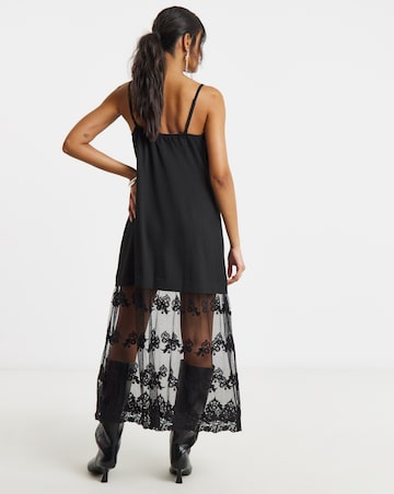 Simply Be Black Lace Hem Overlay Slip Dress