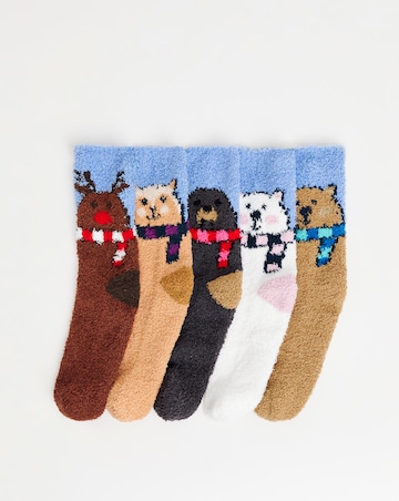 5 Pack Fluffy Thermal Socks - Animal