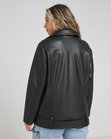 Black Faux Leather Oversized Belted Biker