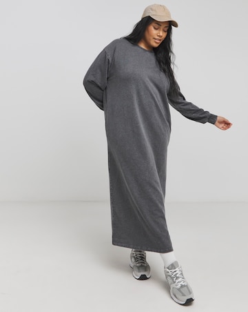 Acid Wash Midi Sweatshirt Dress With Pockets