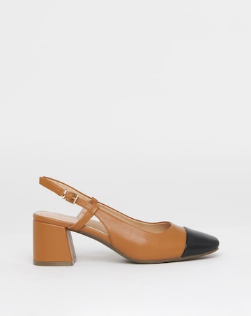 Heavenly Soles Tegan Low Block Heel Slingback Shoes Wide E Fit