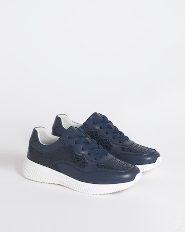 Heavenly Soles Rosetta Lace Up Patterned Leather Trainer - Wide Fit (E)